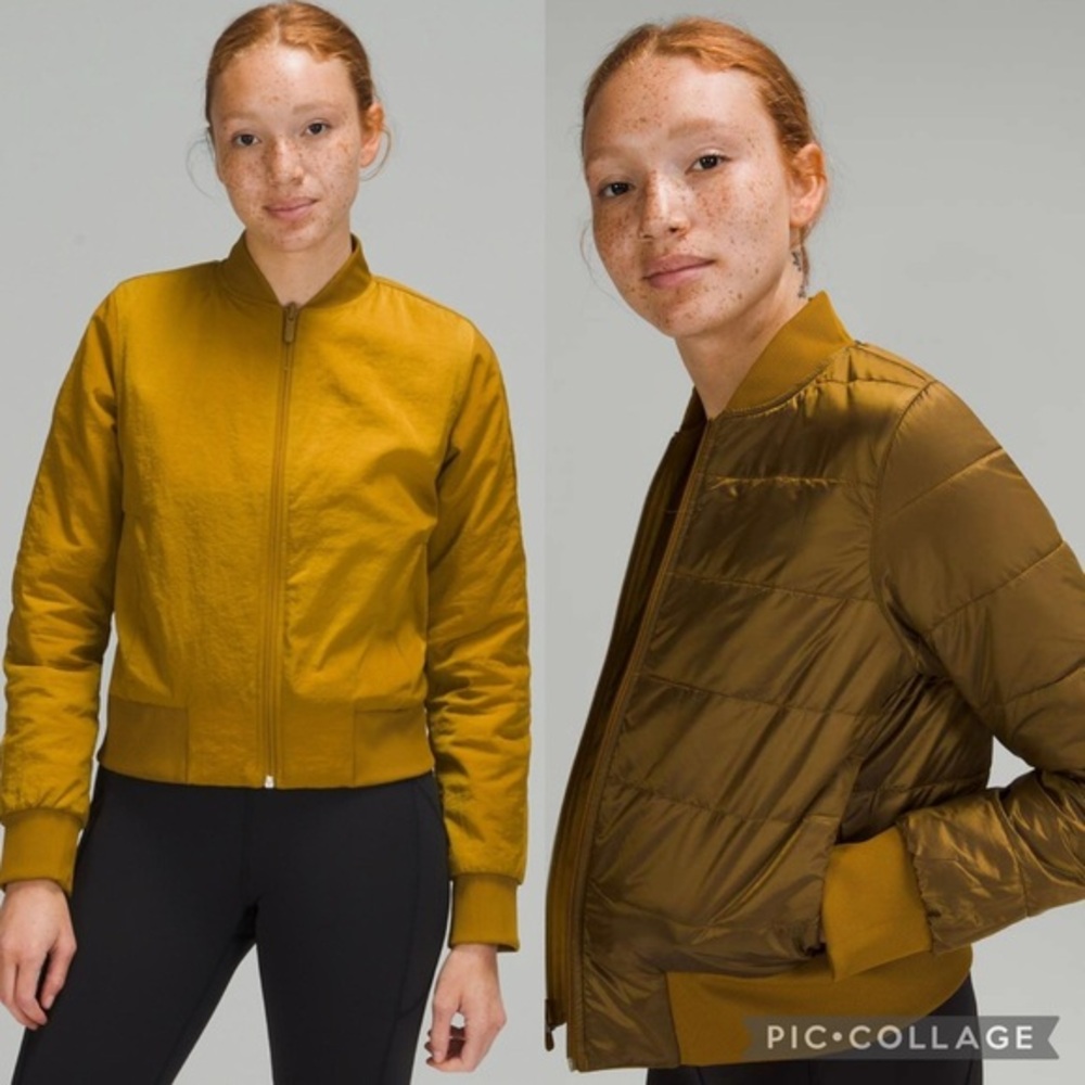 Lululemon Reversible Insulated Bomber Jacket Gold Spice Size 12